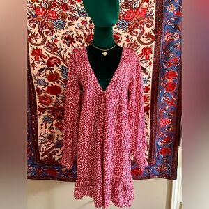 ASOS Floral White & Red Babydoll Long Sleeve Dress